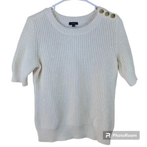 Talbots 100% cotton elbow length sleeve crew neck sweater with button detail